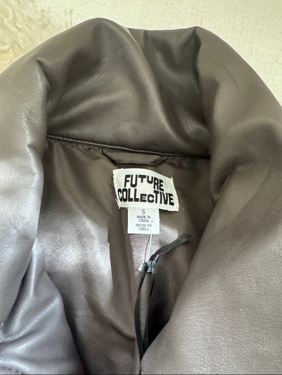NWT Future Collective faux leather bubble jacket size small. Tuape/brown color - Picture 2 of 4